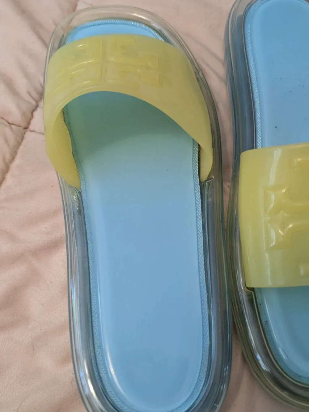 Tory Burch Blue Yellow Jelly Slide Sandals Size 8